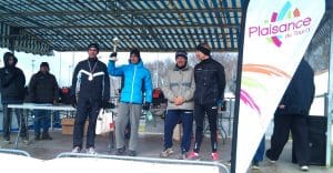 Kader Mamou sur le podium Vétéran des championnats Midi-Pyrénées de cross 2012 à Plaisance-du-Touch