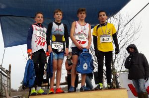 Podium des benjamins aux championnats du Tarn de cross 2018 à Florentin