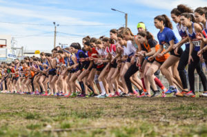 Départ de la course des cadettes aux championnats d'Occitanie de cross 2018 à Alès